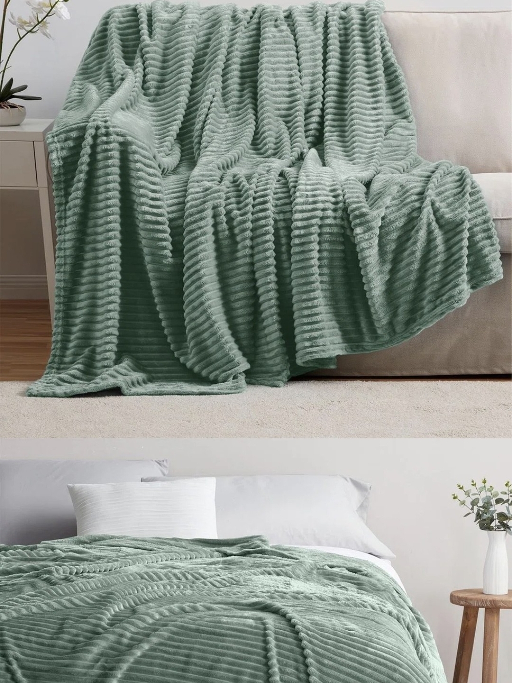 NESTI Cut Plush Cozy Blanket in Sage Green